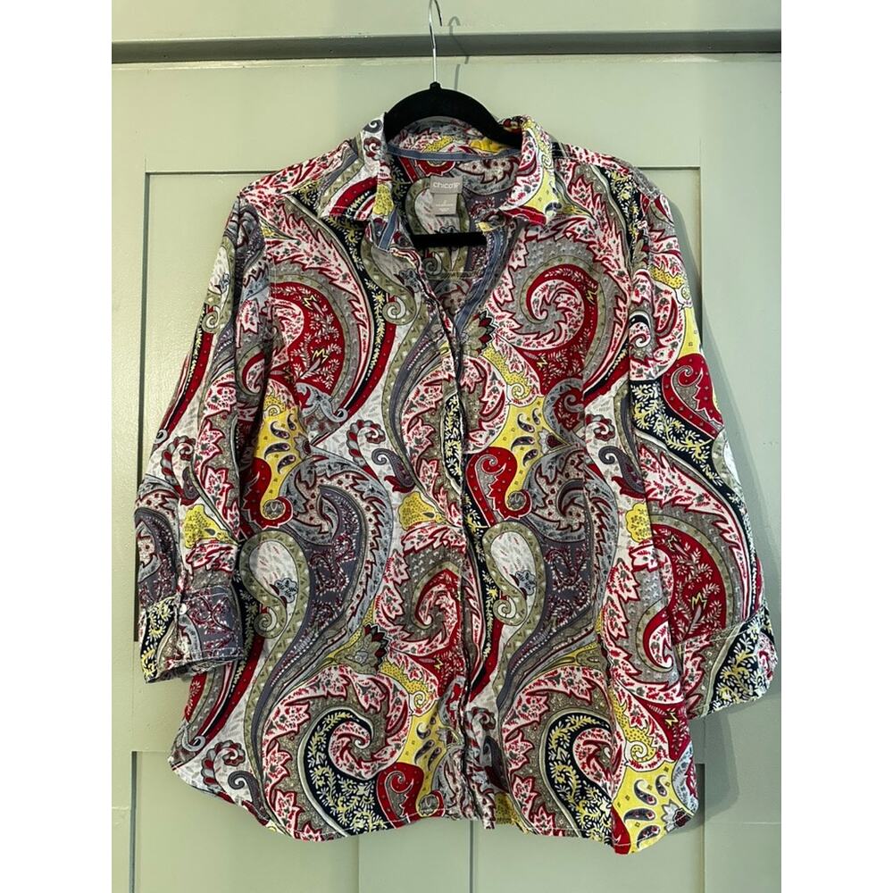 Chicos Paisely Button Down Blouse Size L